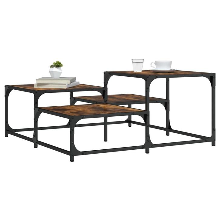 vidaXL Salontafel 87,5x87,5x40 cm bewerkt hout gerookt, Huis en Inrichting, Tafels | Salontafels, 50 tot 100 cm, Vierkant, Nieuw