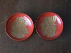 Schotel (2) - red dishes with gold decorations, adorned with