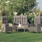 vidaXL 4-delige Tuinset met kussens poly rattan grijs, Verzenden, Nieuw, Rotan, Tuinset