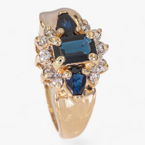 10K Gouden ring – 0,10CT Diamant &amp; 1,00CT Saffier, Sieraden, Tassen en Uiterlijk, Ringen, Dame, Met edelsteen, Goud, 17 tot 18