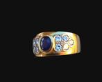 Ring - 18 karaat Geel goud Saffier - Diamant - 18k gouden, Nieuw