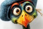 1125-John Joseb Art- Schilderij gekke grappige vogel met pet, Oorspronkelijke maker, Verzenden, Nieuw, Schilderij