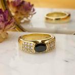 18 Krt. Gouden ring met diamant en saffier | 0,48 ct., Sieraden, Tassen en Uiterlijk, Ringen, 18 tot 19, Gebruikt, Overige kleuren