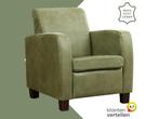 Leren fauteuil Joy - Kenia Olive (olijf) - Poten hout bruin, Nieuw, Ophalen of Verzenden, Eigentijds, Klassiek, Modern, 50 tot 75 cm
