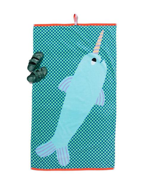 HEMA Kinder strandlaken 80x140cm velours zwaardvis van sale, Huis en Inrichting, Badkamer | Badtextiel en Accessoires, Nieuw, Verzenden