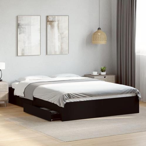 vidaXL Bedframe met lades bewerkt hout zwart 160x200 cm, Huis en Inrichting, Slaapkamer | Bedden, 160 cm, 200 cm, Zwart, Tweepersoons