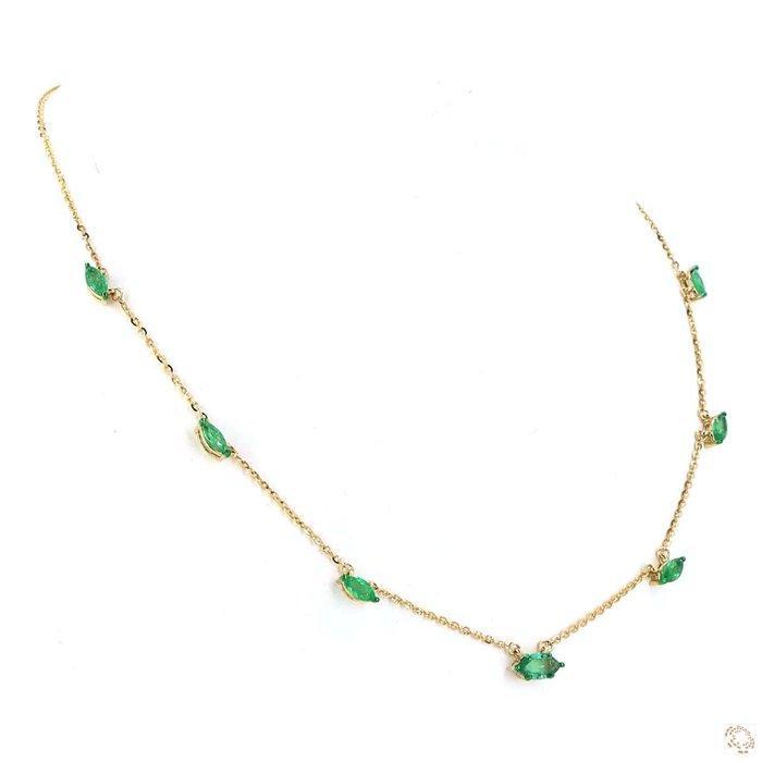 Halsketting - 14 karaat Geel goud - 1.87ct. tw. Smaragd -, Sieraden, Tassen en Uiterlijk, Kettingen