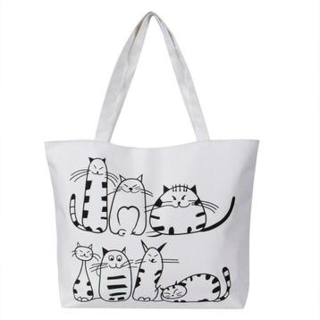 Katten strandtas / shopper | Wit