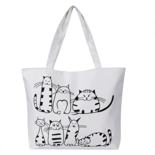 Katten strandtas / shopper | Wit, Sieraden, Tassen en Uiterlijk, Tassen | Damestassen, Shopper, Wit, Nieuw, Ophalen of Verzenden