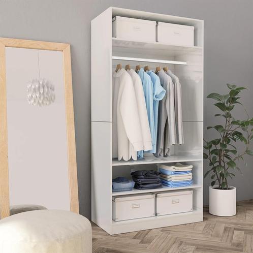 vidaXL Kledingkast 100x50x200 cm bewerkt hout hoogglans wit, Huis en Inrichting, Kasten | Kledingkasten, Nieuw, Verzenden