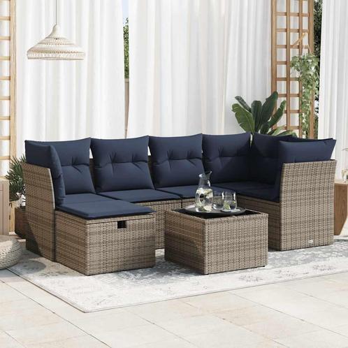 vidaXL 7-delige Loungeset met kussens poly rattan grijs, Tuin en Terras, Tuinsets en Loungesets, Loungeset, Nieuw, 5 zitplaatsen