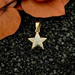 Bicolor gouden subtiele ster hanger met diamant | 0,06 ct., Sieraden, Tassen en Uiterlijk, Bedels, Ophalen of Verzenden, Gebruikt
