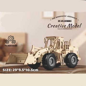 Bulldozer met Pull-Back Mechanisme Houten DIY Bouwvoertui... beschikbaar voor biedingen