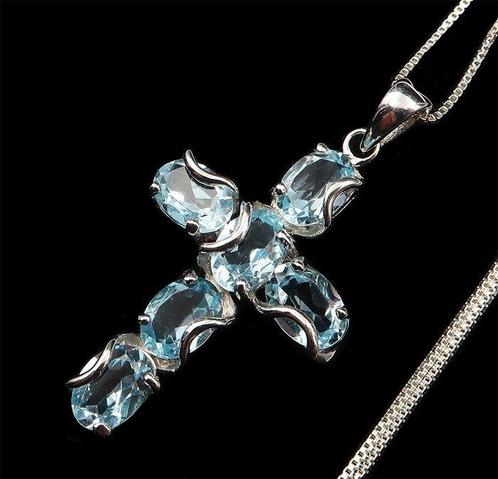 Topaas - Zilver, Blauwe Topaze - Prachtig kruis en zilveren, Antiek en Kunst, Antiek | Boeken en Bijbels