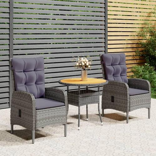 vidaXL 3-delige Bistroset poly rattan grijs, Tuin en Terras, Tuinsets en Loungesets, Nieuw, 2 zitplaatsen, Rotan, Verzenden