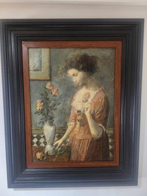Zacarias González (1963) - Mujer con rosa, Antiek en Kunst, Kunst | Schilderijen | Klassiek