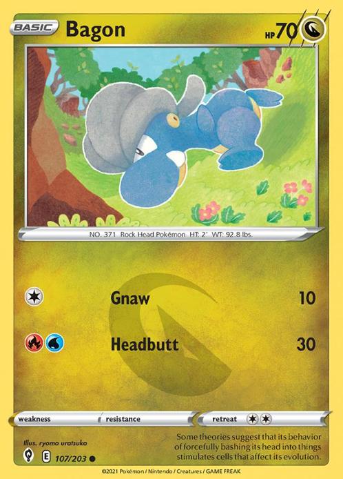 bagon 107/203 evolving skies, Hobby en Vrije tijd, Verzamelkaartspellen | Pokémon, Losse kaart, Nieuw, Foil, Ophalen of Verzenden