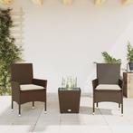 vidaXL 3-delige Bistroset met kussens poly rattan en glas, Tuin en Terras, Tuinsets en Loungesets, Verzenden, Nieuw, Rotan