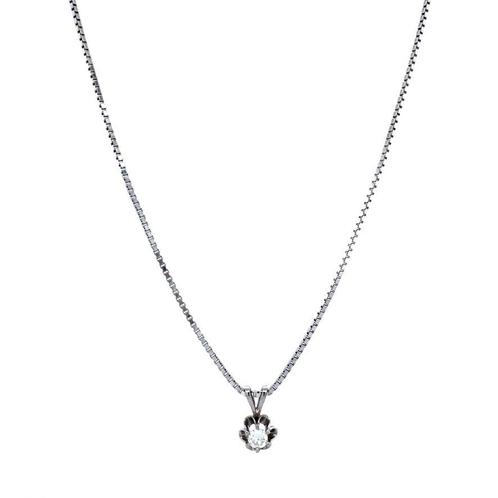 Witgouden collier met solitair hanger 14 karaat, Sieraden, Tassen en Uiterlijk, Kettingen, Wit, Zo goed als nieuw, Met hanger