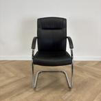 vergaderstoel, zwart leder - chroom, Huis en Inrichting, Stoelen, Gebruikt, Zwart, Leer, Ophalen of Verzenden