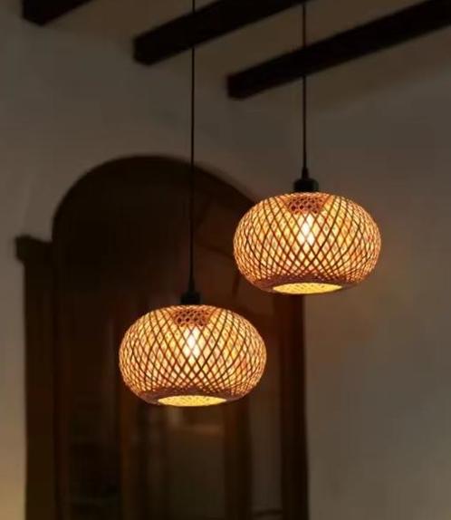 Bamboe Rotan Hanglamp – Handgemaakte Plafondlamp voor Woonka, Huis en Inrichting, Lampen | Hanglampen, Nieuw, Verzenden