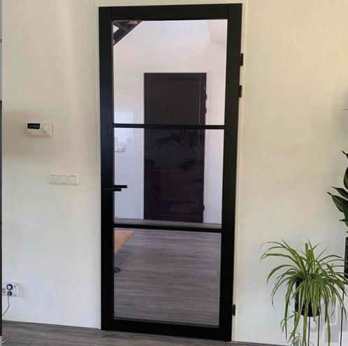Zwarte binnendeuren met glas staal look stomp/opdek, Doe-het-zelf en Verbouw, Deuren en Horren, Schuifdeur, Nieuw, Glas, Hout