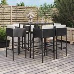 vidaXL 7-delige Tuinbarset met kussens poly rattan zwart, Verzenden, Nieuw, Rotan, 6 zitplaatsen