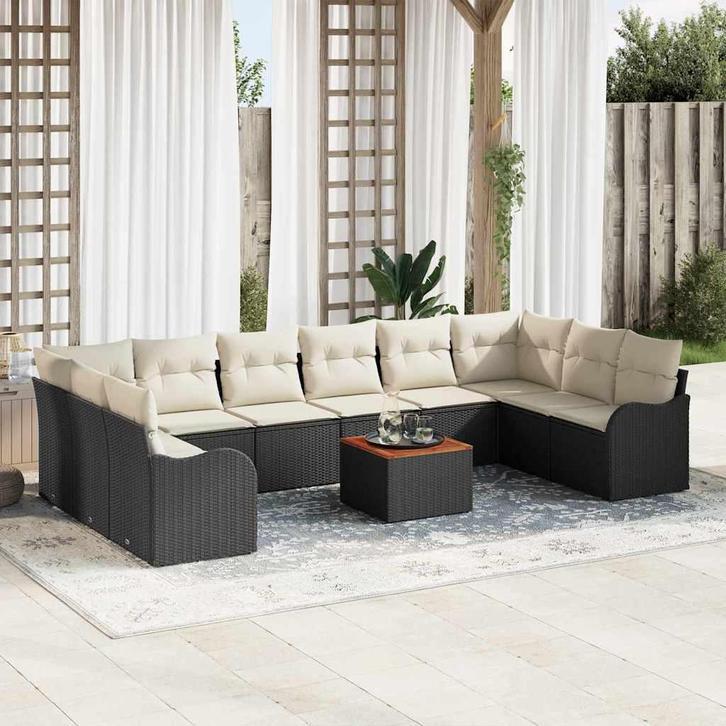 vidaXL Tuin Sofa Set 11 pcs Zwart Poly riet, Tuin en Terras, Tuinsets en Loungesets, Nieuw, Rotan, Verzenden