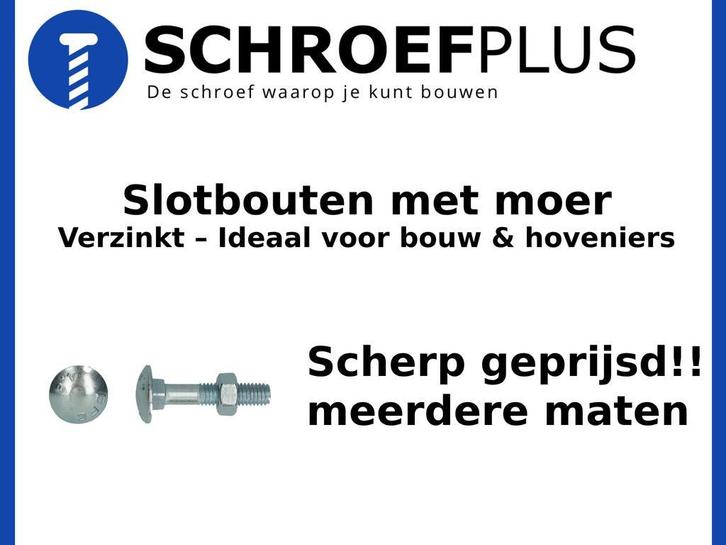 Slotbouten Verzinkt met Moer – M6 t/m M12, Doe-het-zelf en Verbouw, IJzerwaren en Bevestigingsmiddelen, Bouten of Moeren, Nieuw