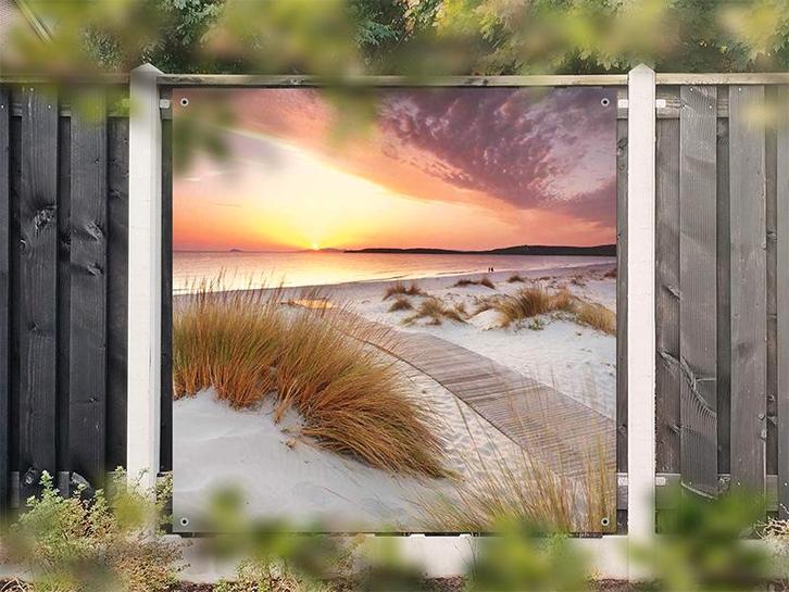 NR 1413: Tuinposter Strandovergang zonsondergang 180x180cm, Tuin en Terras, Tuinwanddecoratie, Nieuw