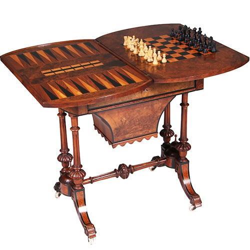 Victoriaanse speeltafel schaaktafel wortelnoten en ebben ca, Antiek en Kunst, Antiek | Meubels | Tafels, Ophalen of Verzenden