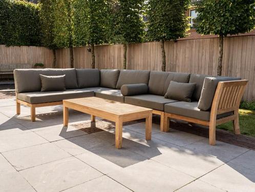 6 persoons teak lounge hoekbank | Puurteak | NIEUW, Tuin en Terras, Tuinsets en Loungesets, Bank, Bijzettafel, Hocker, Stoel, 6 zitplaatsen