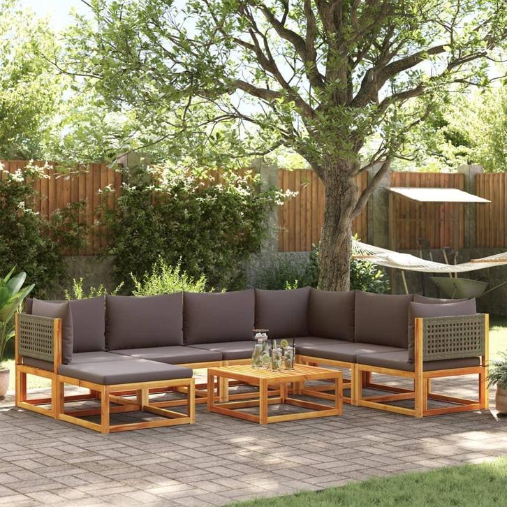 vidaXL 8-delige tuinbankset met kussens acaciahout & rotan, Tuin en Terras, Tuinsets en Loungesets, Nieuw, Hardhout, Verzenden