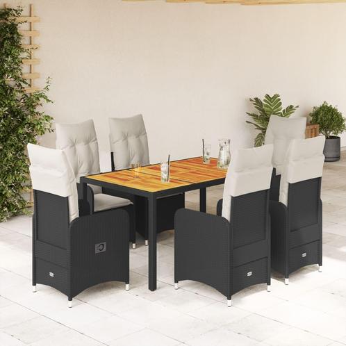 vidaXL 7-delige Bistroset met kussens poly rattan zwart, Tuin en Terras, Tuinsets en Loungesets, Nieuw, 6 zitplaatsen, Rotan, Verzenden