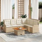 vidaXL 5-delige Loungeset met kussens poly rattan beige, Tuin en Terras, Tuinsets en Loungesets, 6 zitplaatsen, Nieuw, Loungeset