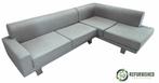 Refurbished 4-zits hoekbank blauw/grijs 6 mnd garantie!, Gebruikt, Hoekbank, 300 cm of meer, Vierpersoons of meer