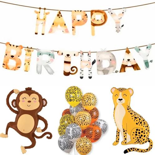 Ballonnen en slinger set Happy Birthday Jungle Fun 19-delig, Hobby en Vrije tijd, Feestartikelen, Verjaardag, Nieuw, Versiering