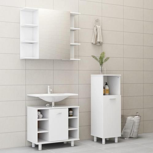 vidaXL 3-delige Badkamermeubelset bewerkt hout wit, Huis en Inrichting, Badkamer | Badkamermeubels, Nieuw, Verzenden