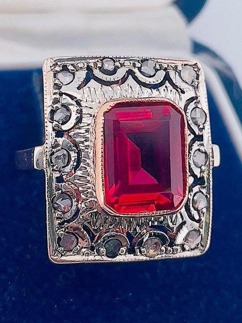 Zonder Minimumprijs - Ring - 9 kt. Roségoud, Zilver Robijn -, Sieraden, Tassen en Uiterlijk, Ringen