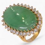 18K Gouden ring – 1,15CT Diamant &amp; 10,00CT Jade + IGI Antwp., Nieuw, Kleiner dan 17, Dame, Goud