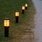 Set 4 stuks Fuego LED Solar Tuinfakkel Zwart Tuinverlichting, Kunststof, Verzenden, Minder dan 50 watt, Staande lamp