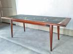 vintage salontafel hout leistenen blad 125x50cm 60s 70s, Huis en Inrichting, Ophalen, 100 tot 150 cm, 50 tot 100 cm, Overige houtsoorten