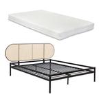 Metalen bed Linköping met matras 160x200 cm zwart en rotan l, Huis en Inrichting, Slaapkamer | Bedden, Verzenden, Nieuw