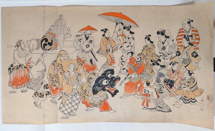 Hishikawa MORONOBU actief circa (?-1694) De leeuwendans, Antiek en Kunst, Antiek | Overige Antiek