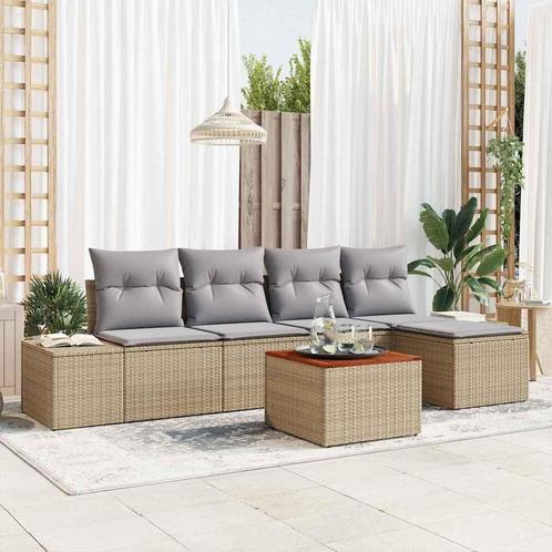 vidaXL Tuin Sofa Set 6 pcs beige en lichtgrijs, Tuin en Terras, Tuinsets en Loungesets, Nieuw, Rotan, Verzenden
