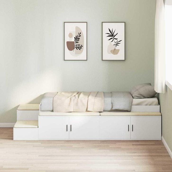 vidaXL Opbergbedframe met opslag Wit 75 cm Bewerkt hout, Huis en Inrichting, Slaapkamer | Bedden, Wit, Nieuw, Hout, Verzenden