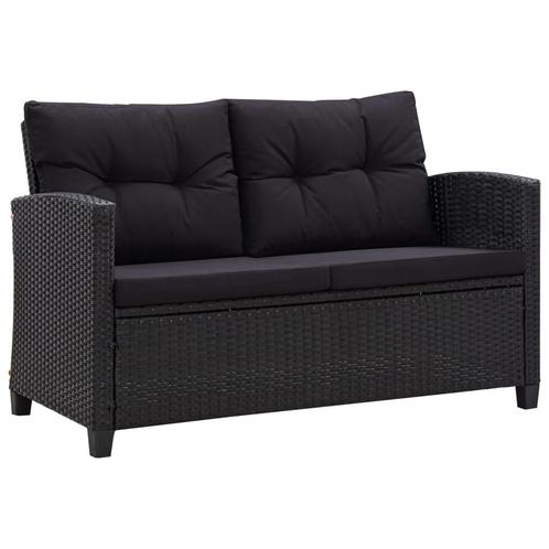 vidaXL Tuinbank 2-zits met kussens 124 cm poly rattan zwart, Tuin en Terras, Tuinsets en Loungesets, Nieuw, Rotan, Verzenden