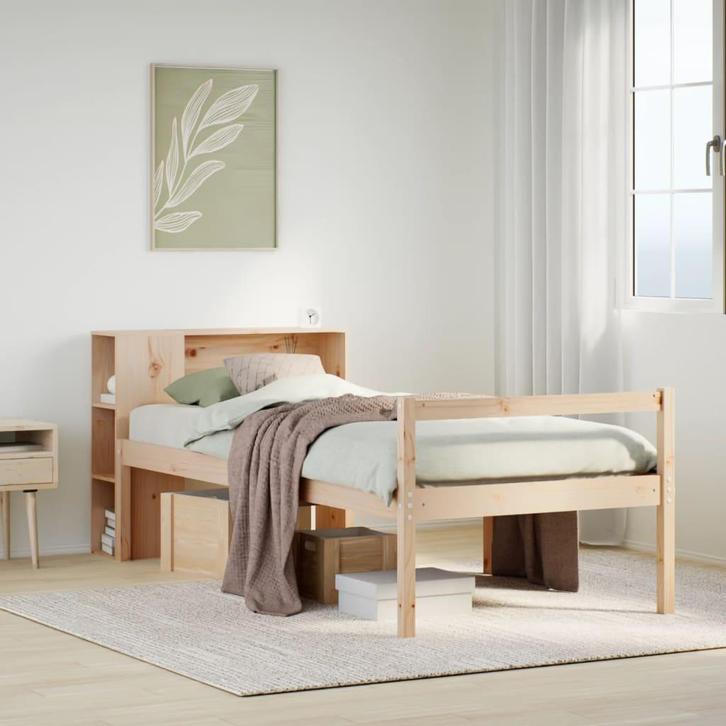 vidaXL Bed met boekenkast zonder matras massief grenenhout, Huis en Inrichting, Slaapkamer | Bedden, 100 cm, 200 cm, Bruin, Eenpersoons