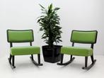 Fauteuil - schommelstoel - stof groen - poten zwart hout, Gebruikt, Ophalen of Verzenden