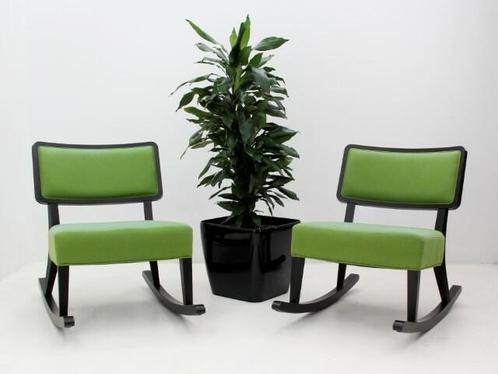 Fauteuil - schommelstoel - stof groen - poten zwart hout, Huis en Inrichting, Stoelen, Gebruikt, Ophalen of Verzenden